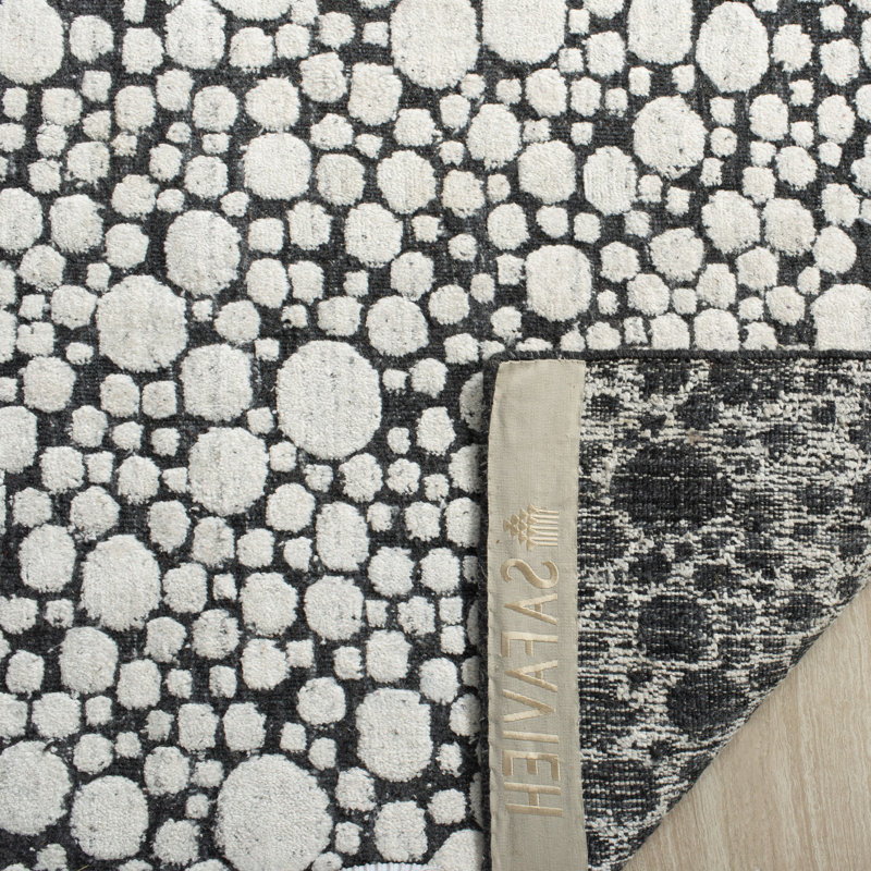 Tapis gris anthracite / crème tissé à la main en viscose / laine / coton Oliverio, Rectangle 8 pi x 10 pi