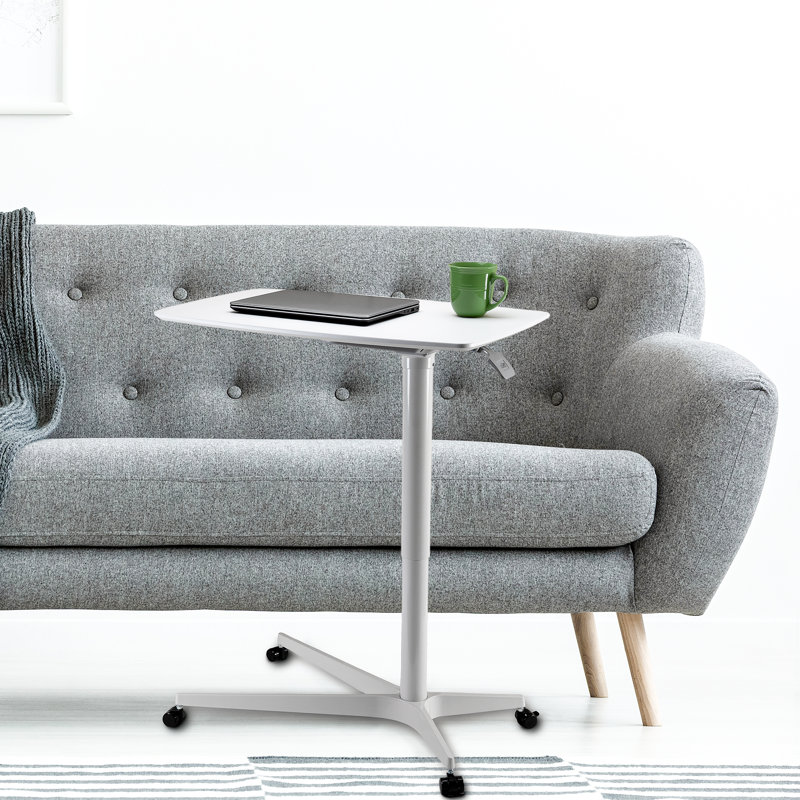 White Steel Adjustable Overbed Table with Casters