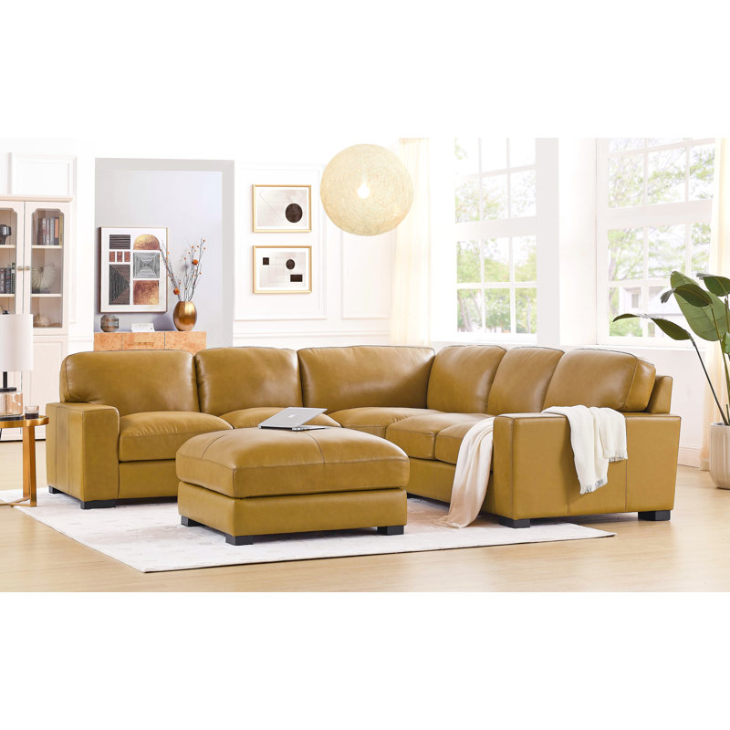 Canapé modulaire rembourré 4 pièces Kimesville, Cuir véritable jaune foncé