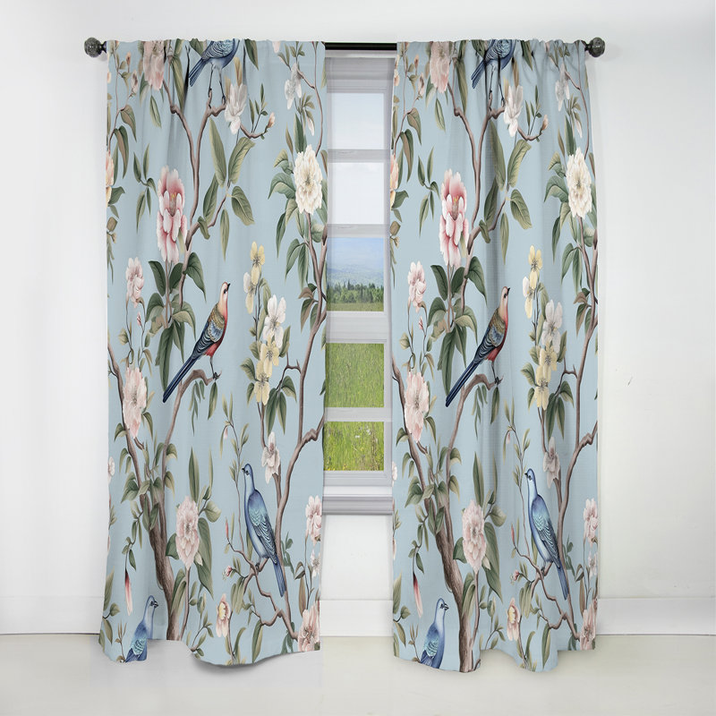 Chinoiserie With Birds And Peonies XIV - Floral Curtain - Blackout Floral Curtain - 1 Panels, 52" W x 84" L