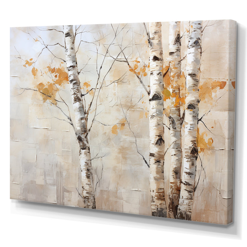 Beauté de bouleau argenté beige sur toile, H 30 po x l 40 po x P 1,5 po, Toile tendue