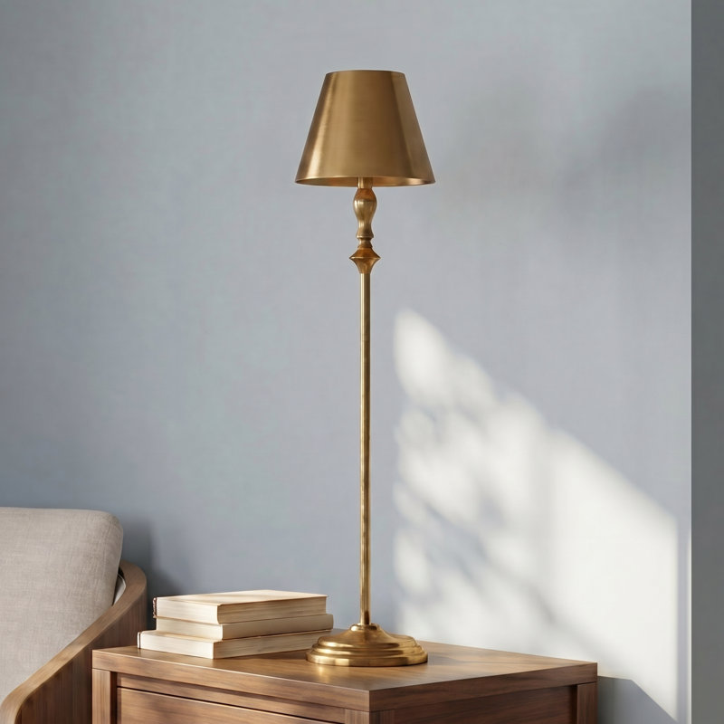  Antique Gold Table Lamp with Metal Shade – 40" Tall Lighting