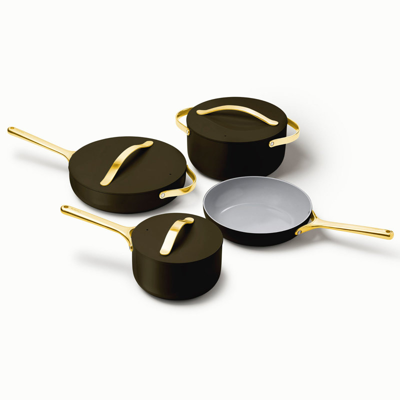 Caraway Iconics Non-Toxic Ceramic Nonstick Cookware Set, Black/Gold, Black/Gold