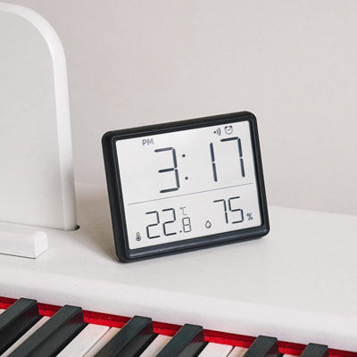 Humidity Gauge Indoor Thermometer, Thermometer Hygrometer with LCD Backlight, Digital Alarm Clock Large Screen Displays, Temperature Humidity Monitor for Home Office Garage