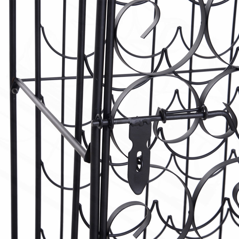 35 Bottle Wrought Iron Wine Rack Cabinet with Lock - Black