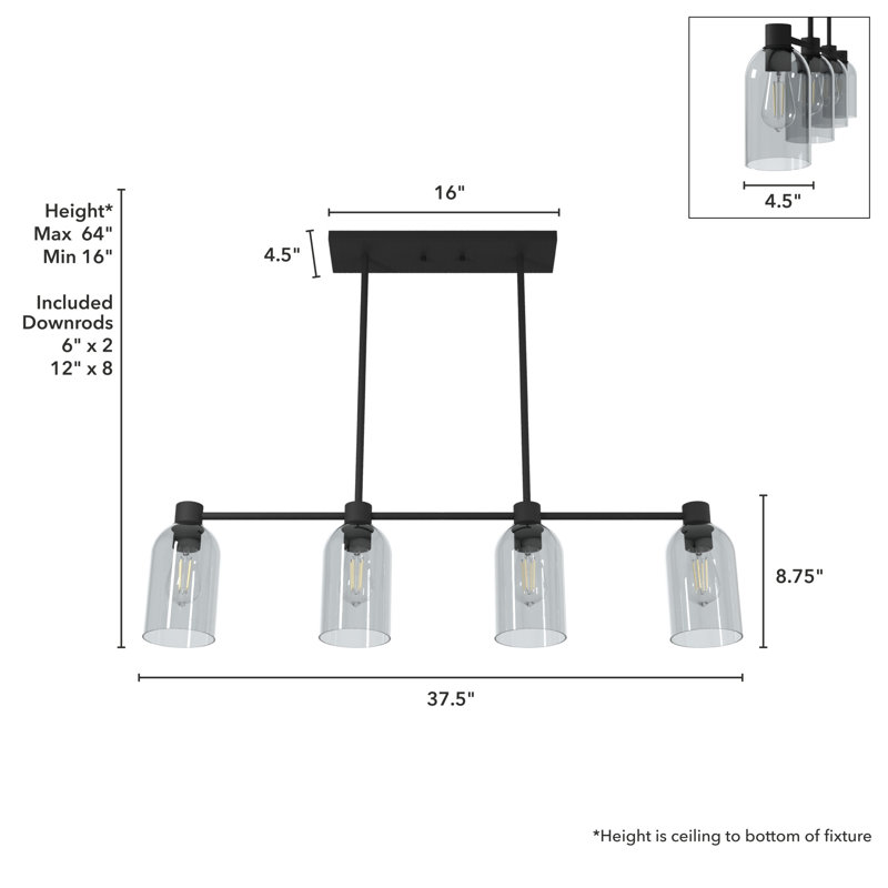 Lochemeade 4 Light Linear Cylinder Pendant, Natural Iron, Smoked