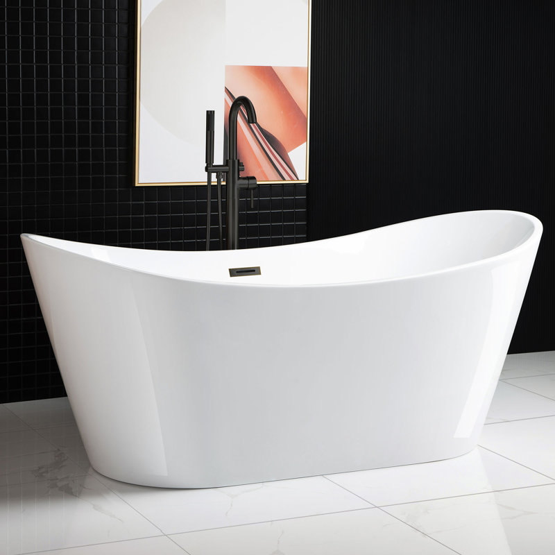 71" x 32" Freestanding Soaking Acrylic Bathtub, Oil Rubbed Bronze, White
