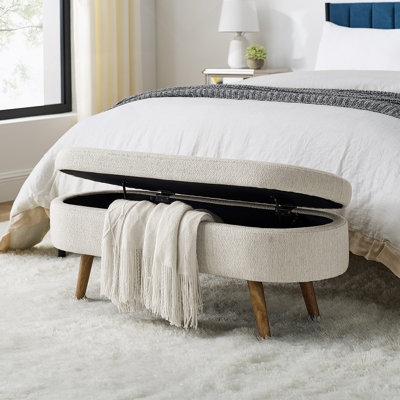 Ottoman Oval Storage Bench, Rubber Wood Legs
