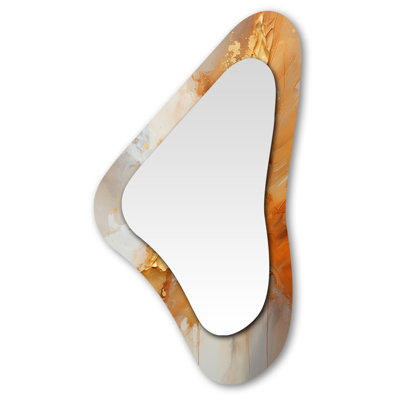 Barbera or blanc champagne Sunrise Spirals I - miroir asymétrique spirales abstraites, miroir mural unique en forme d'or, impression sur métal