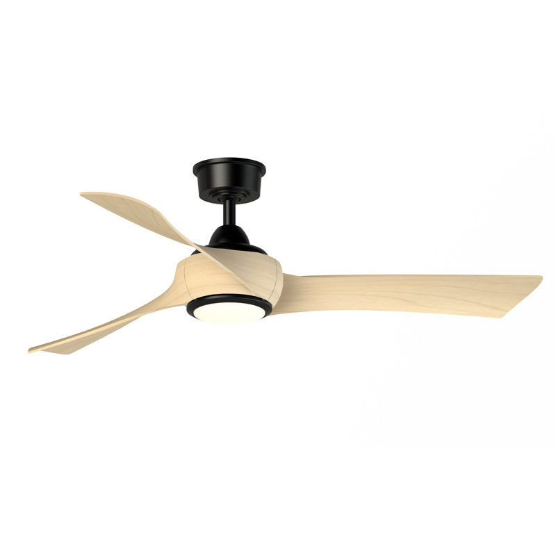 Wrap Custom 52 inch Indoor/Outdoor Ceiling Fan with LED CCT Select Light Kit - Black with Natural blades