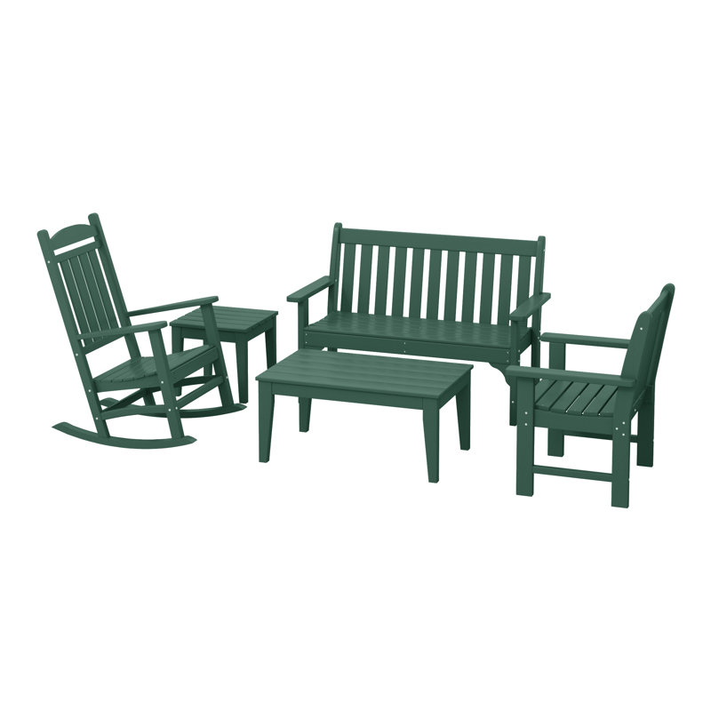 Poly 5-Piece Bench & Rocking Chair Set, Green