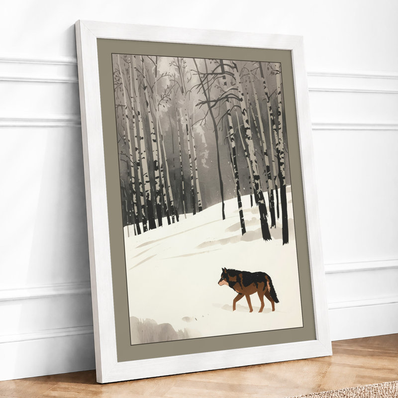 Wolf in Winter Forest Scandinavian - Framed Print, A3 - 42.0 x 29.7 cm, White