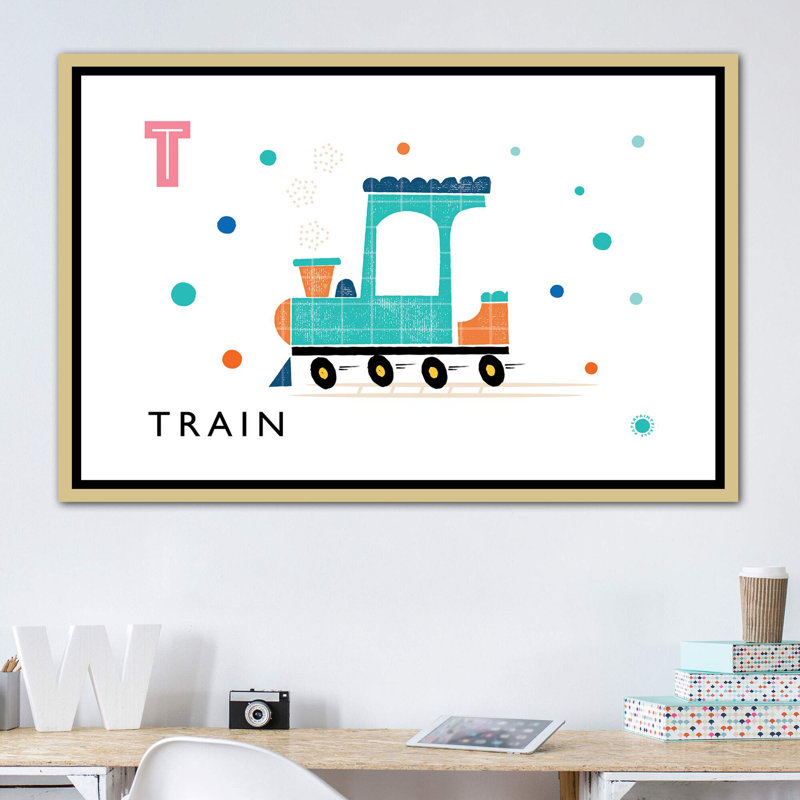 «T Is for Train» - Impression, Pas de tapis, H 40 po x l 60 po x 1,5 po, Toile encadrée d'or