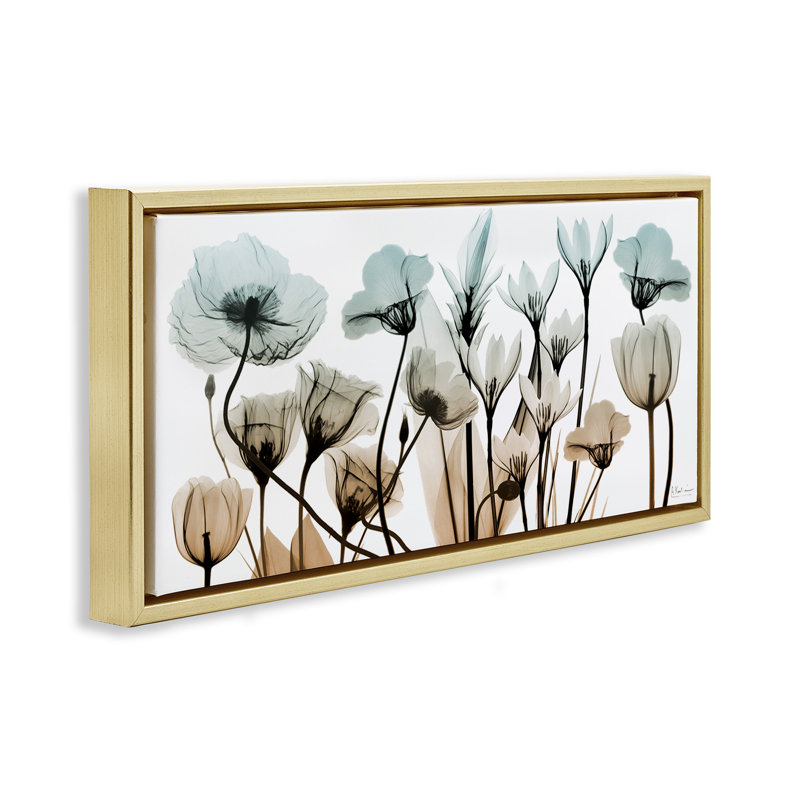 Mélange de fleurs transparentes, Cadre flottant métallique doré, H 11 po x l 25 po