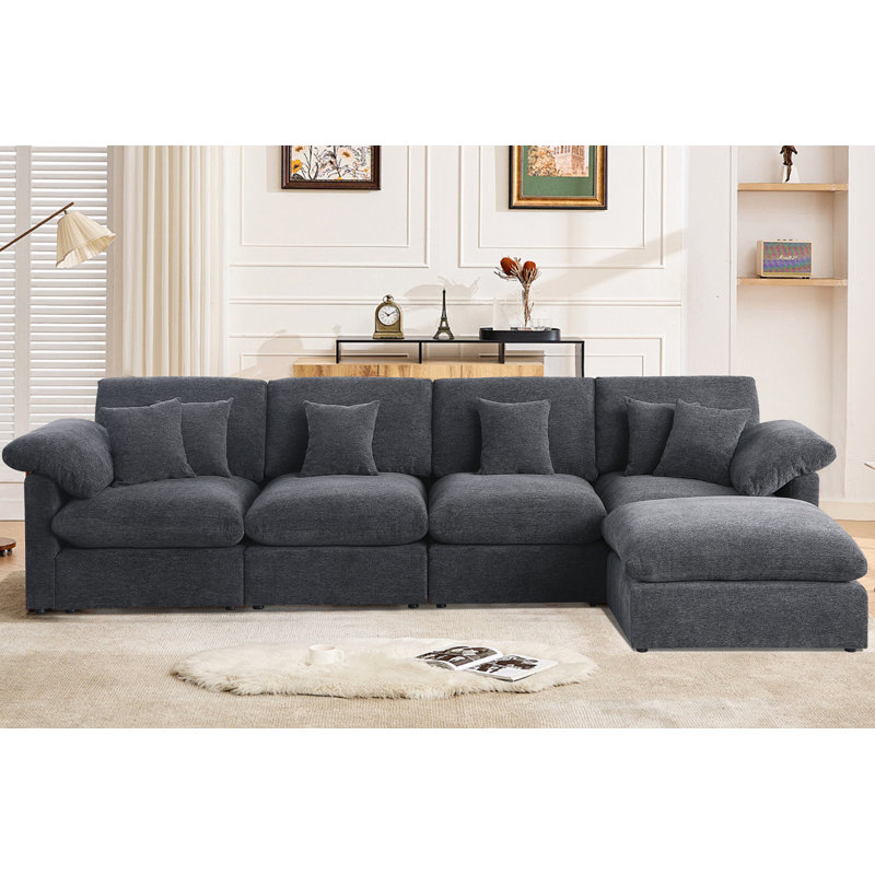 Canapé en L avec méridienne mobile et rangement, Gris chenille