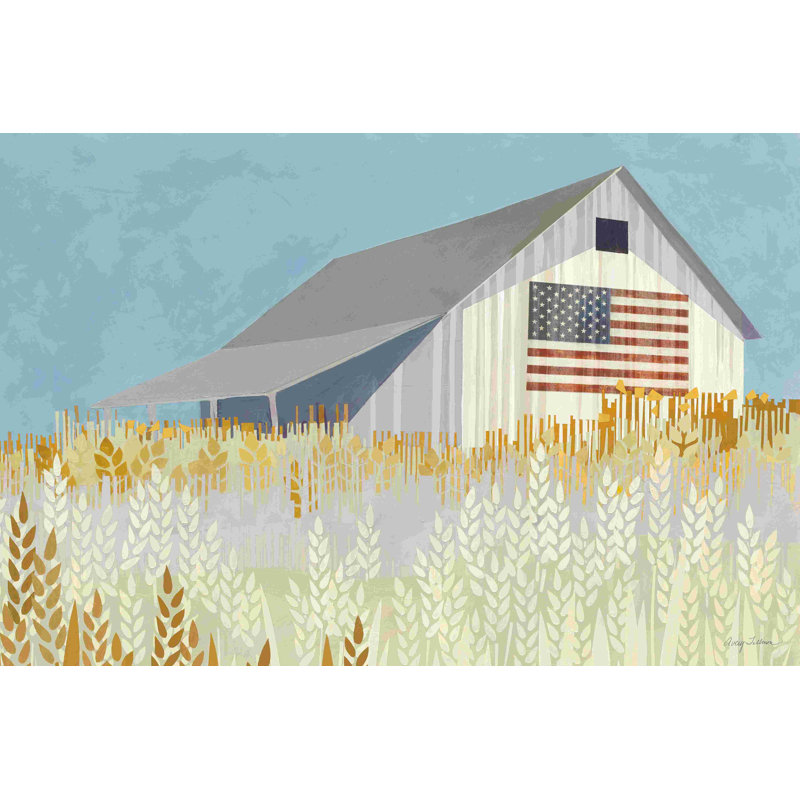«Wheat Fields Barn with Flag» par Avery Tillmon, impression sur toile tendue, H 8 po x l 12 po