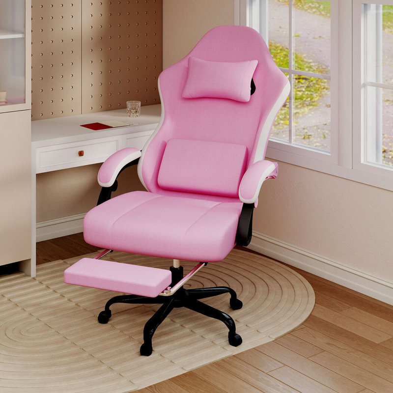 Metro Lane Adjustable Swiveling Gaming Chair Game Chair with Footrest, Pink