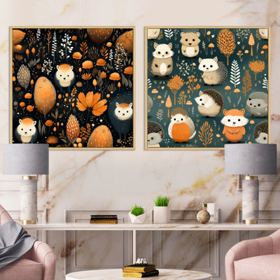 Hedgehog Harmony - Animals Squirrel Square Collage Set Of 2