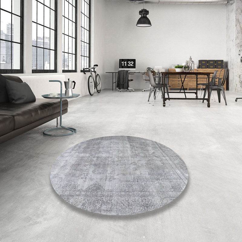 Tapis gris/beige traditionnel, Rond 4 pi