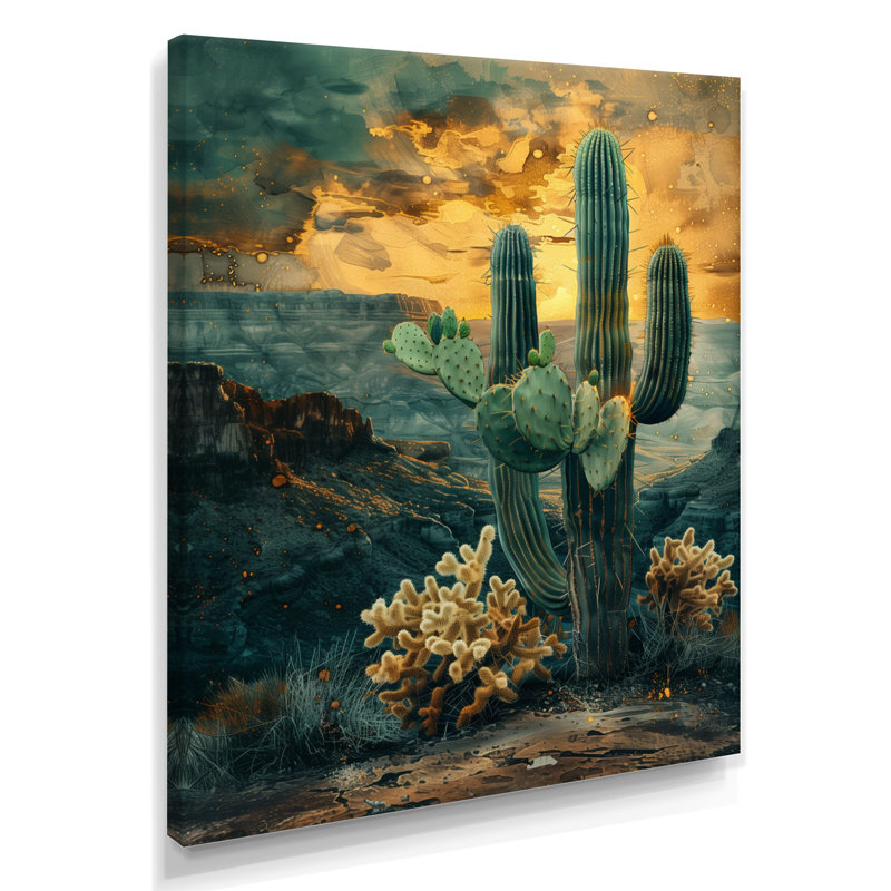 Vert, jaune, gardian du désert, cactus I, Toile tendue, H 40 po x l 30 po x P 1,5 po