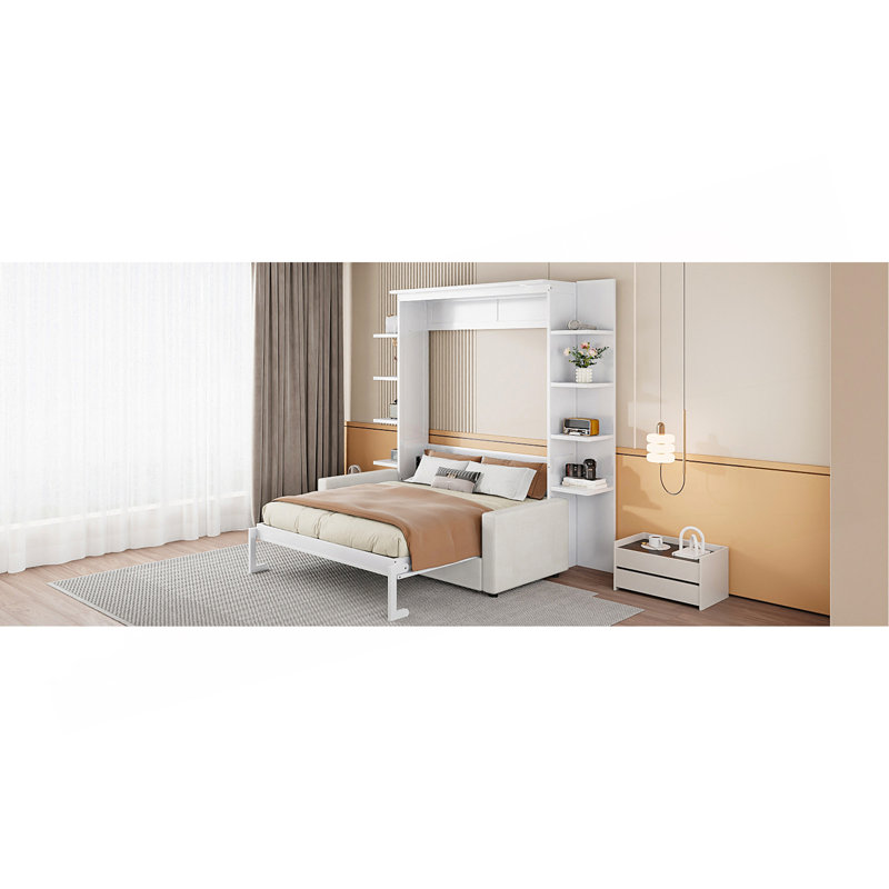 Queen Size Murphy Bed Wall Bed With Sofa,White