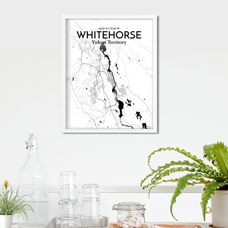 «Whitehorse City Map», impression, H 20 po x l 16 po, Noir et blanc
