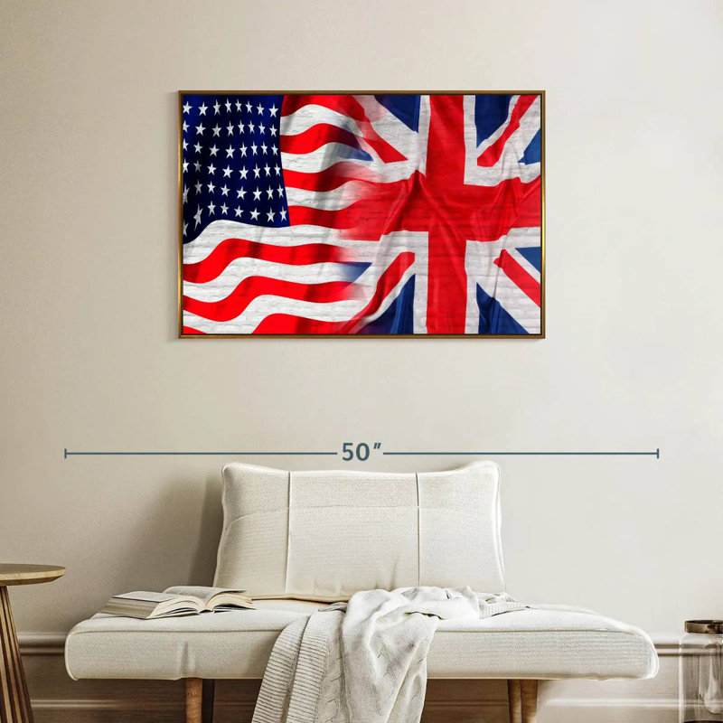 Drapeau américain et britannique, Cadre flottant doré, 37 po x 25 po