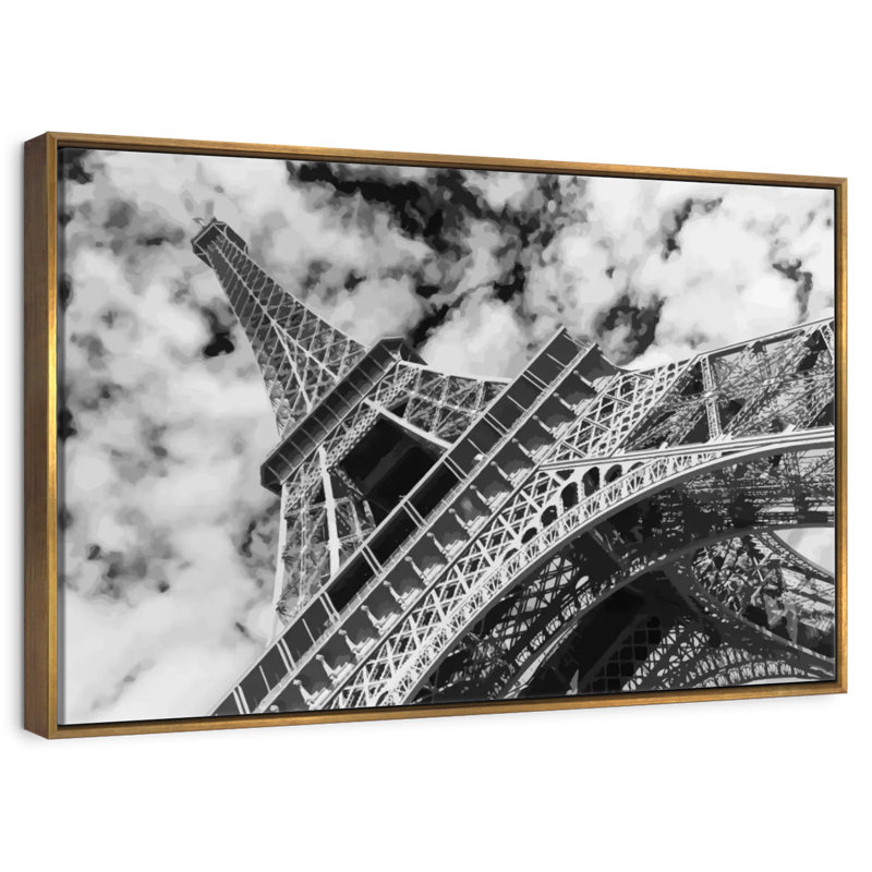 Eiffel Tower Cloudscape, Floating Frame Gold, 19" X 13"