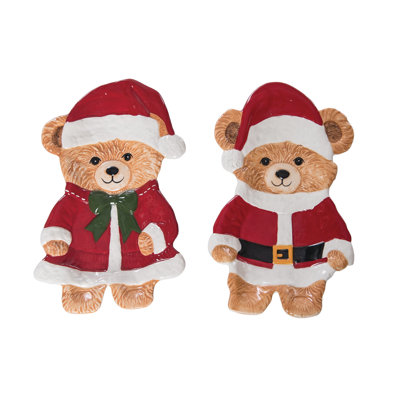 Ceramic Bear Plates, Red, Ceramic, Set of 2, Table, Kitchen, Christmas, Tabletop