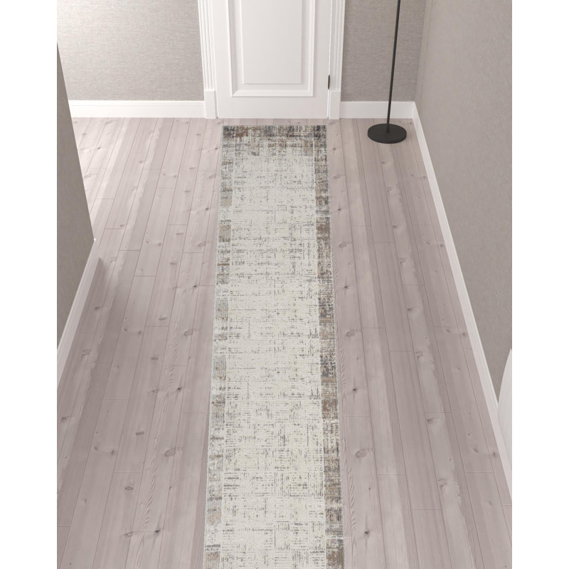 Tapis gris / ivoire Adriao, Tapis de couloir 2 pi 2 po x 20 pi