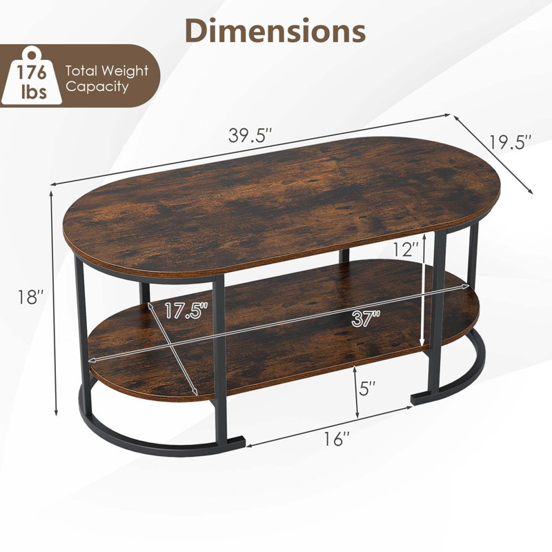Table d'appoint en bois à 2 niveaux avec tablette de rangement ouverte, Noir, Brun rustique