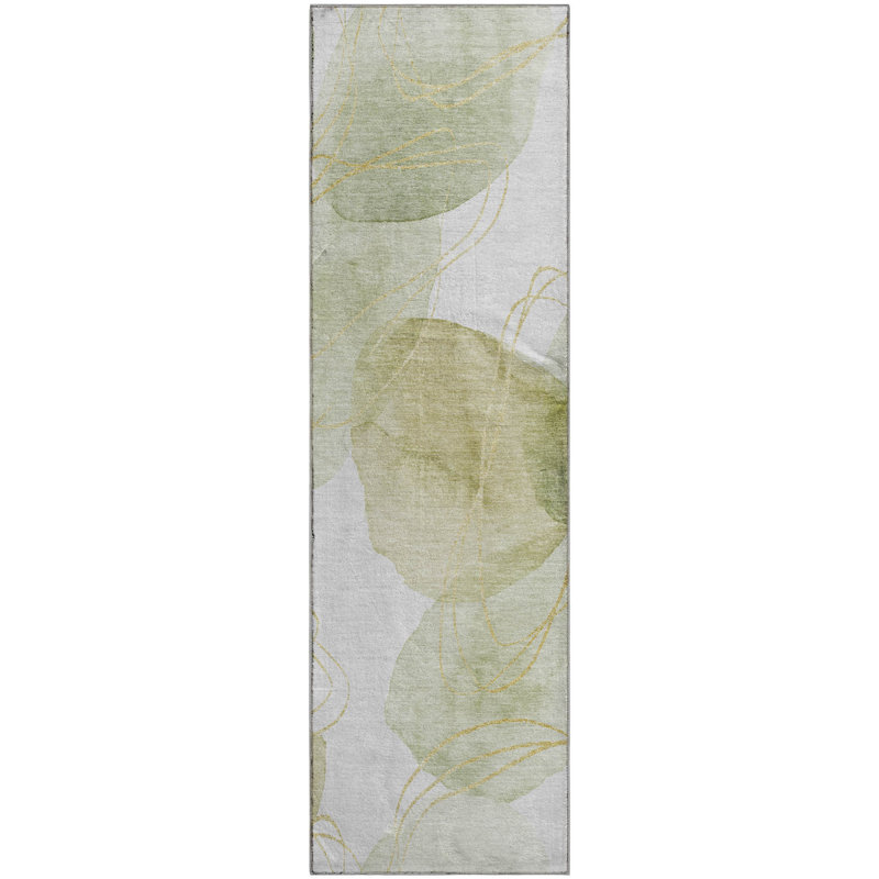 Premium Machine Washable Cerrito AMF544 Green Rug, Runner 2'3" x 7'6"
