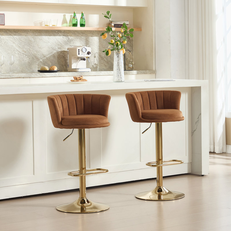 Tabouret de bar d'intérieur rembourré avec structure en métal, finition noyer et tissu beige, ensemble de 2
