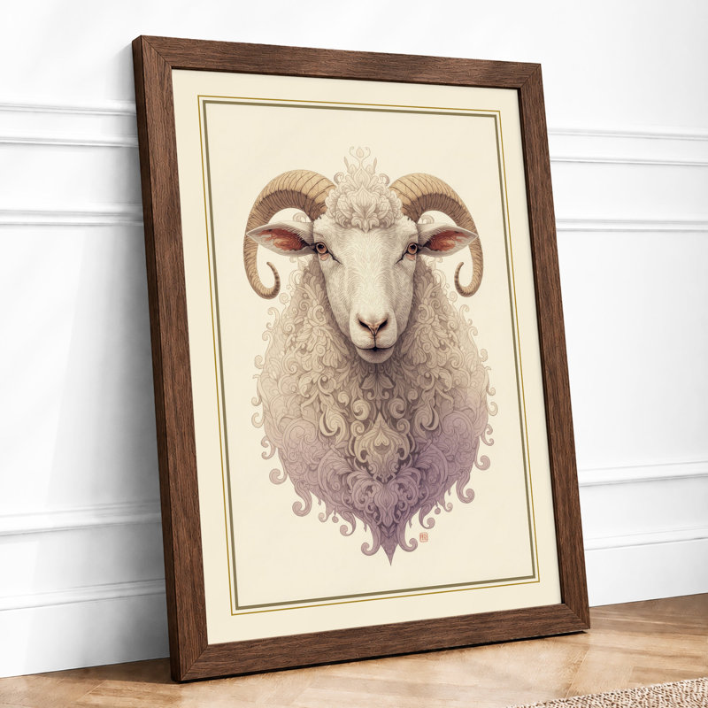 Ornamental Sheep Eclectic - Framed Print, A2 - 59.4 x 42.0 cm, Walnut
