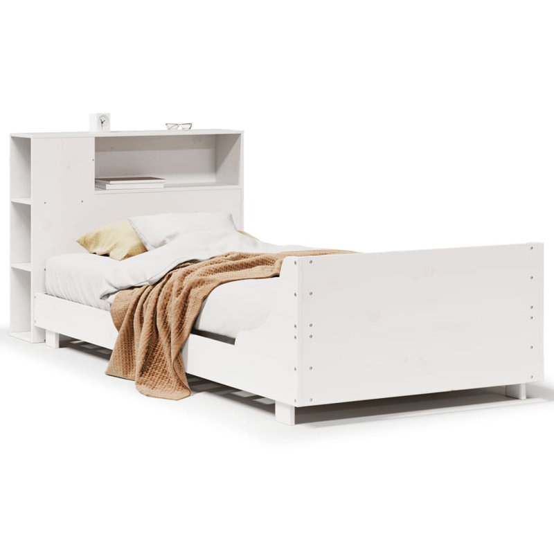 Bed Frame Without Mattress Solid Wood Pine, 90 x 200 cm, White