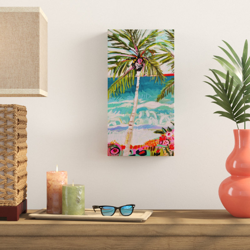«Palm Tree Wimsy I», peinture sur toile tendue, H 19 po x l 10 po x P 2 po