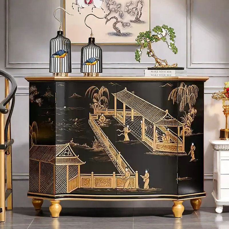 Black Hand-Painted Accent and Buffet Cabinet