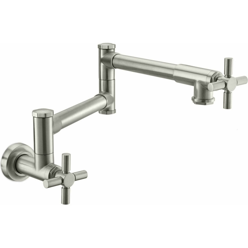 Descanso Series Pot Filler - Smooth Handle, Satin Nickel, Cross Handle