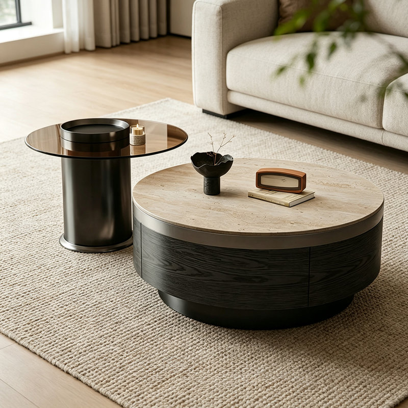 Table basse French Minimalist Luxury, White; Gray; Tan, Marble