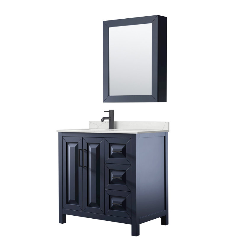Daria 36'' W Vanity, White Quartz, Blue, Matte Black