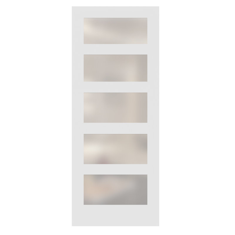 32 in. x 80 in. Right-Handed 5-Lite Satin Glass Primed Wood MDF Prehung Interior Door