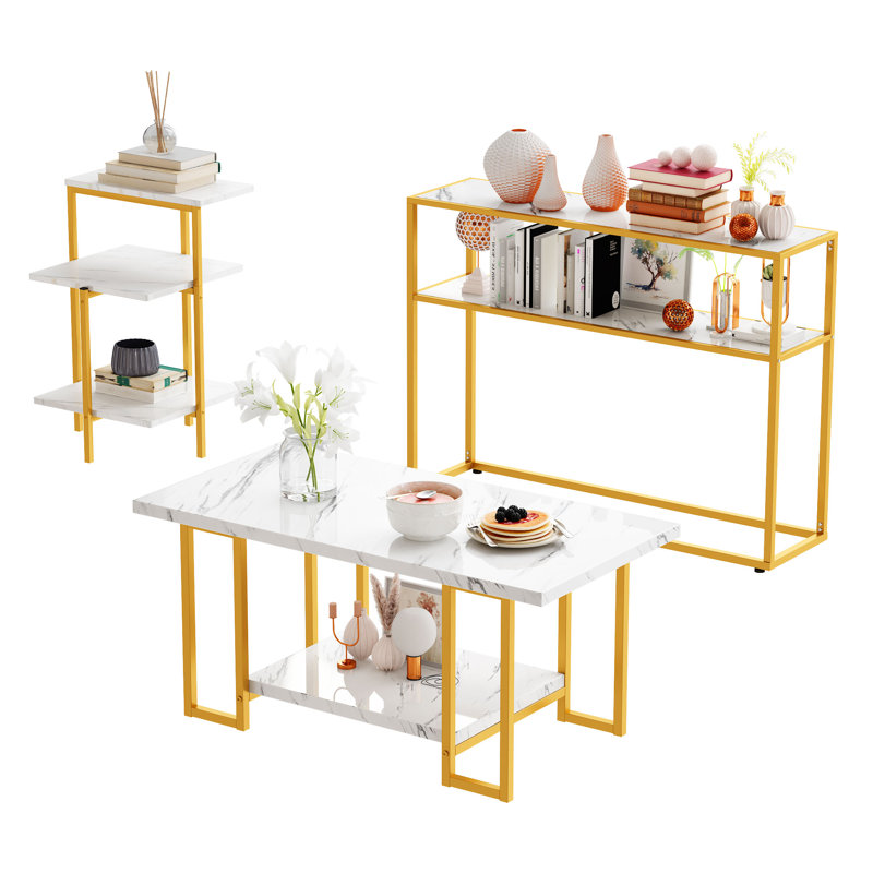 Ensemble de 3 tables basses avec rangement Bartol