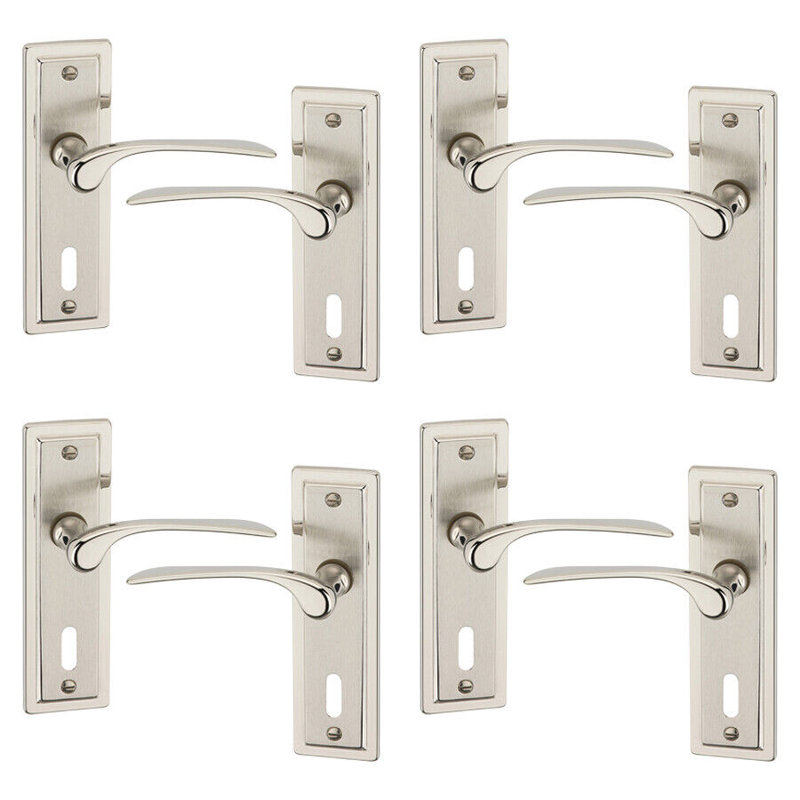 4x Dual Metal Lever Latch Door Handles Set, Satin Nickel