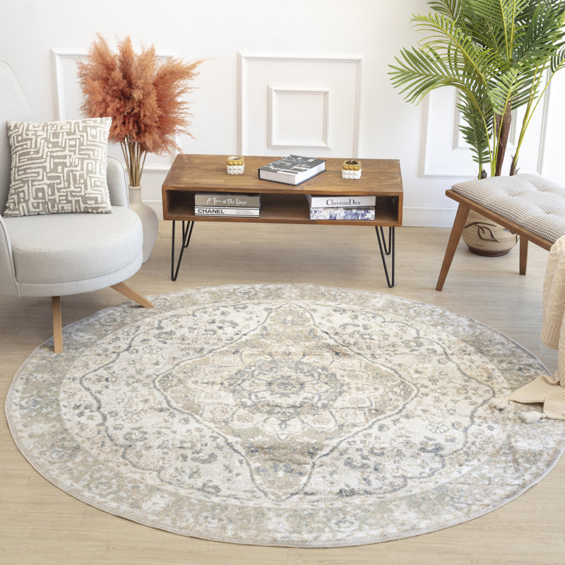 Machine Washable Traditional Boho Camel Area Rug, Round 201cm