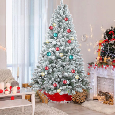 Arbre de Noël 4 pi avec pommes de pin et sapin de Noël artificiel enneigé, 366 branches, 21 pommes de pin naturelles, base en métal robuste