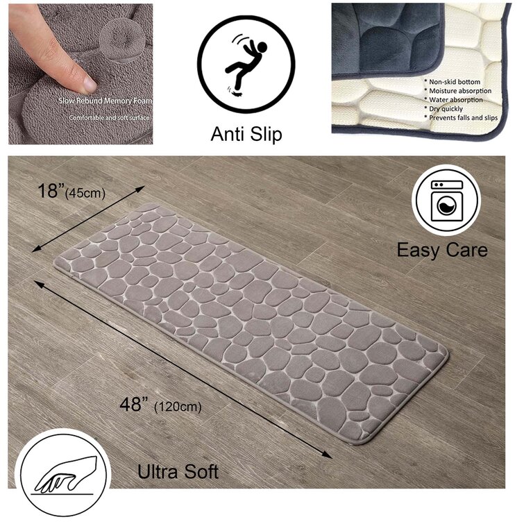 Evideco Bath Rug Runner Mat Memory Foam 3D Pebble 48L x 18W - Beige