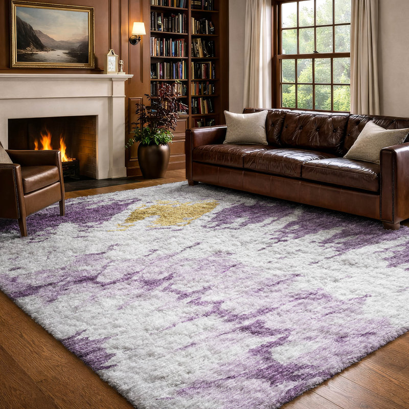 Tapis à poil long de qualité supérieure lavable à la machine ADS614, Mauve, 9' x 12'