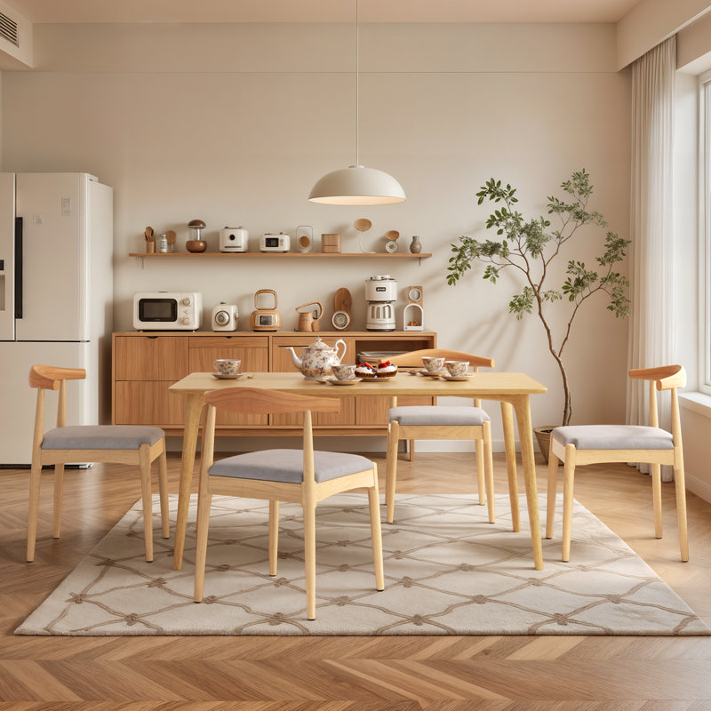 Solid Wood Dining Chairs, Upholstered Armless Side Chairs With Cushioned Seat For Home Office (Set of 2), Natural Wood