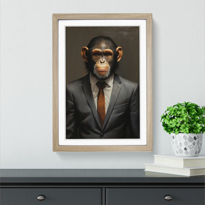 Monkey In A Suit Painting No.3 - Single Picture Frame Print on Wood