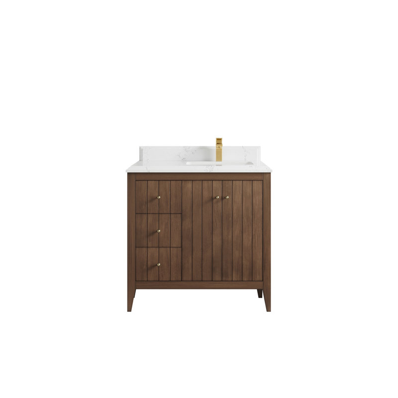 Atlanta Teak 36'' Single Bathroom Vanity with Quartz Top, Empira